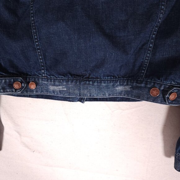 People’s Liberation Blue Denim Jacket Womens XL Cropped Streetwear Boho Casual - Picture 11 of 16